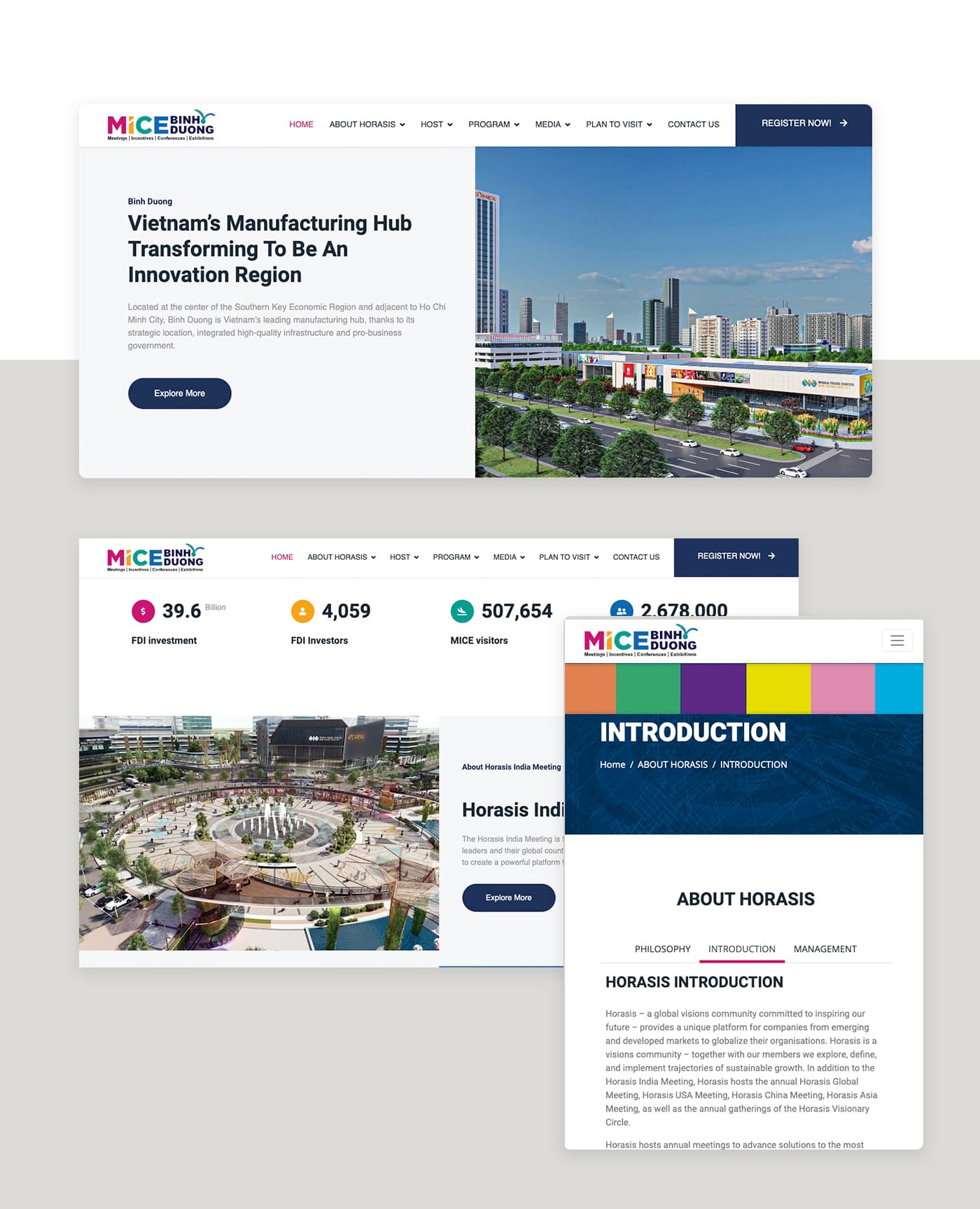 Giao diện desktop Website MICE Bình Dương